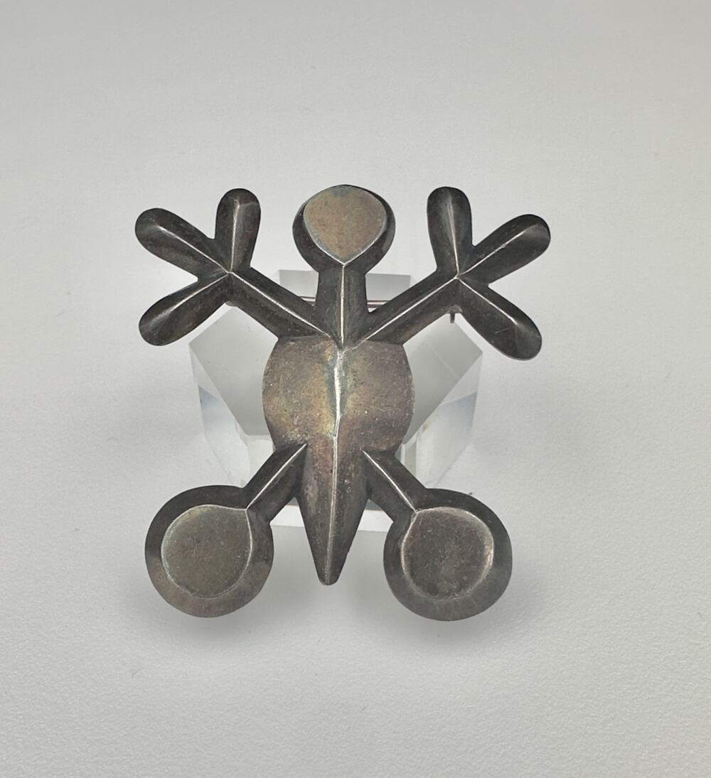 Vintage Native American Sterling Silver Brooch Sand Cast and Signed